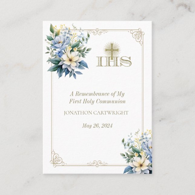First Communion Anima Christi Remembrance Prayer Place Card (Front)