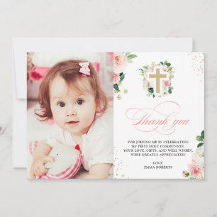 First Communion Baptism Religious Blush Pink Gold Thank You Card