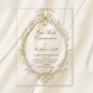 first communion beige frame acrylic invitations
