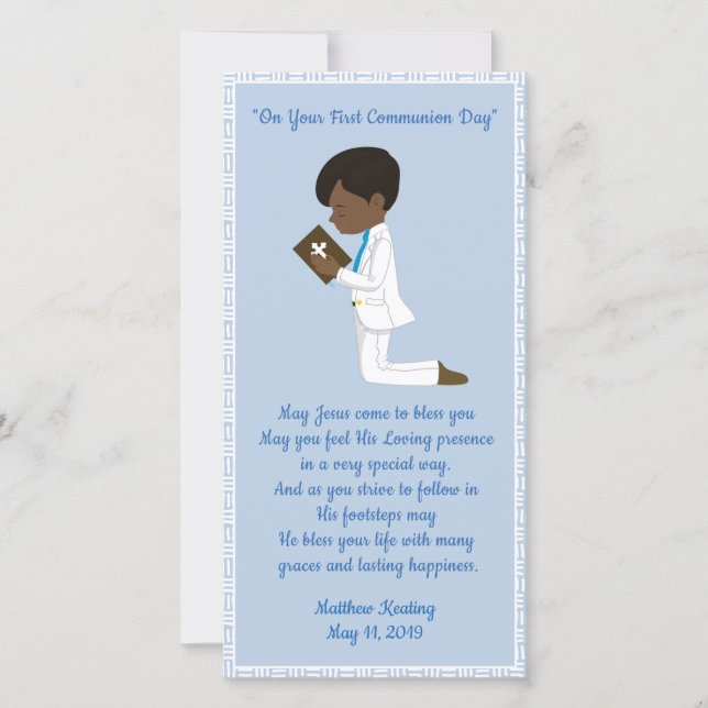 First Communion Black Boy Thank You Card (Front)