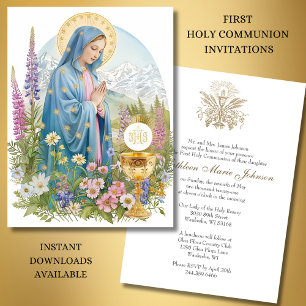 First Communion Blessed Mary Chalice Host  Invitation