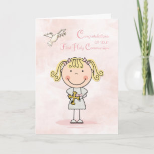 First Communion, Blonde Girl, Congratulations Card