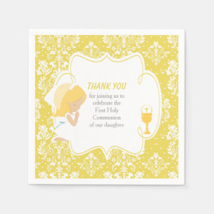 First Communion Blonde Girl Gold Damask Napkin