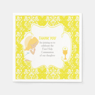 First Communion Blonde Girl Yellow Damask Napkin