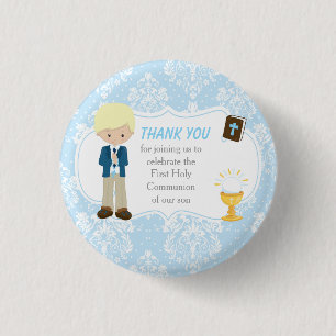 First Communion Blonde Hair Boy Thank You 3 Cm Round Badge