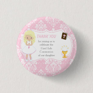 First Communion Blonde Hair Girl Thank You 3 Cm Round Badge