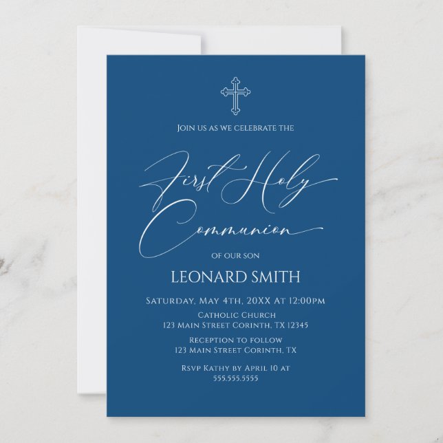 First Communion blue Invitation (Front)