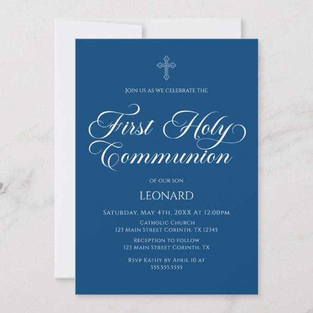 First Communion Blue Invitation (Front)