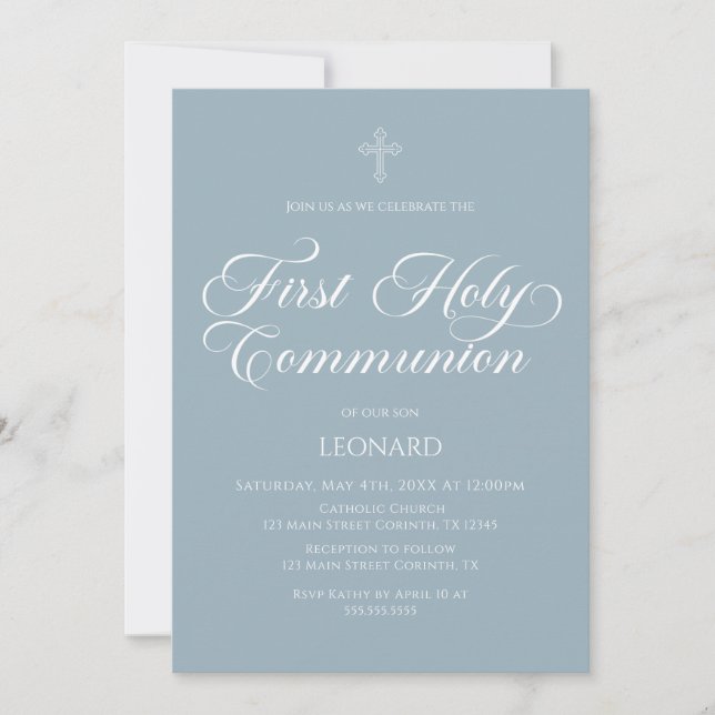 First Communion Blue Invitation (Front)