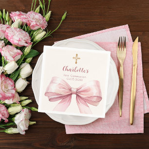 First Communion blush pink bow cream cross Napkin