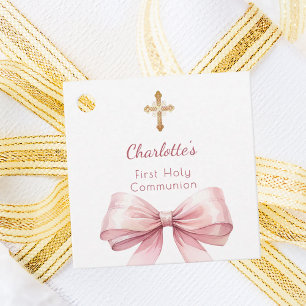 First Communion blush pink bow cross girl DIY Favour Tags