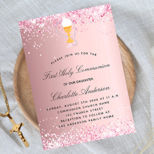 First communion blush pink invitation