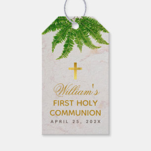 First Communion Botanical Fern Foliage Gold Marble Gift Tags