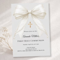 First Communion bow ivory pearls girl grey