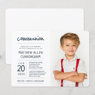 First Communion Boy Modern + Simple Photo Invitation