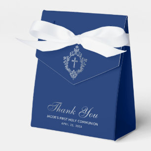 First Communion Boy Royal Blue Faux Silver Crest Favour Box