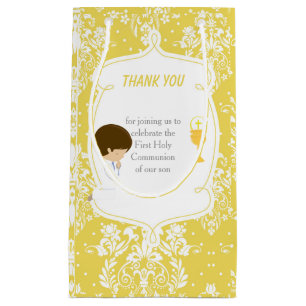 First Communion Brunette Hair Boy Thank You Small Gift Bag
