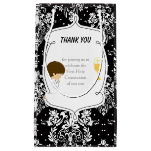 First Communion Brunette Hair Boy Thank You Small Gift Bag