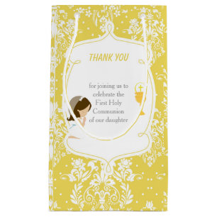 First Communion Brunette Hair Girl Thank You Small Gift Bag
