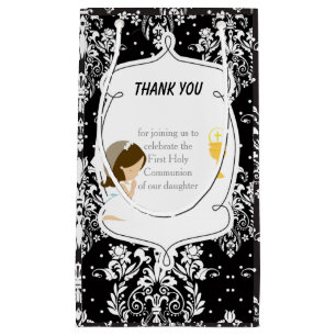 First Communion Brunette Hair Girl Thank You Small Gift Bag