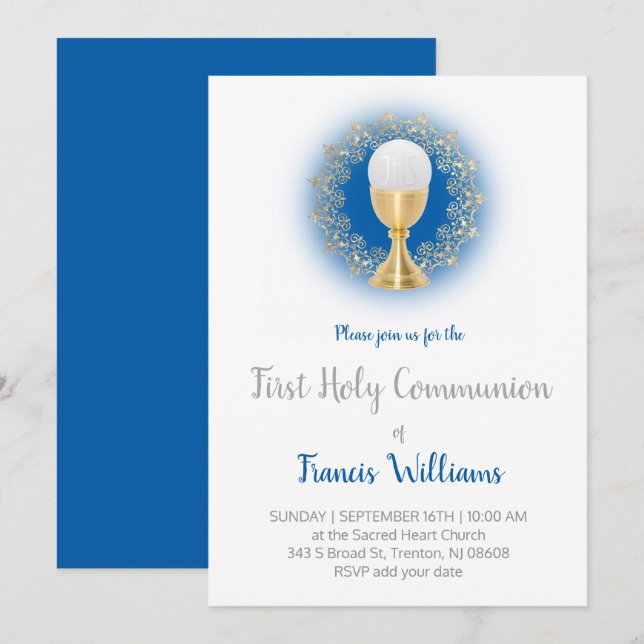 First Communion catholic boy Invitation (Front/Back)