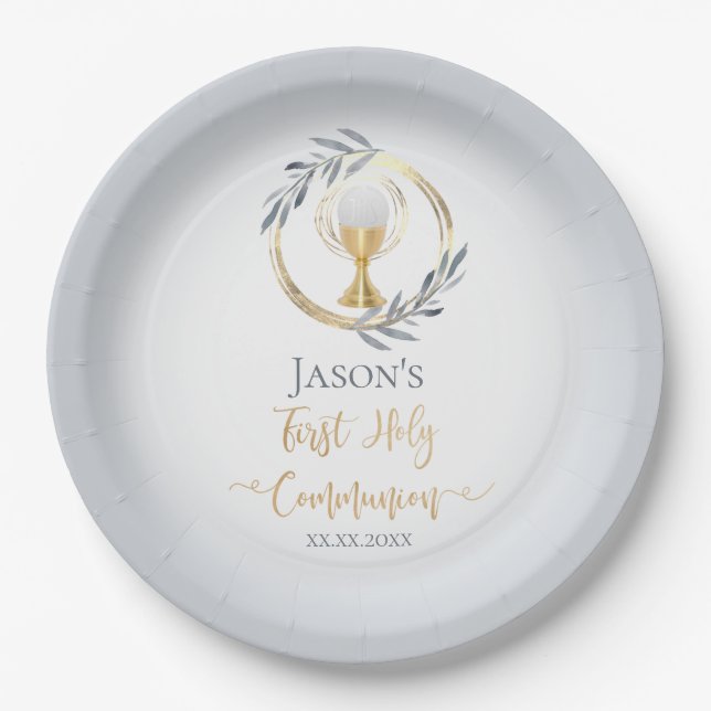 First Communion catholic boy Paper Plate (Front)