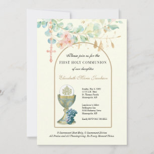 First Communion Catholic Floral Eucalyptus Invitation