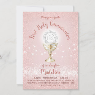 First Communion Catholic girl pink Invitation