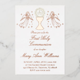 First Communion catholic girl rose gold angels 