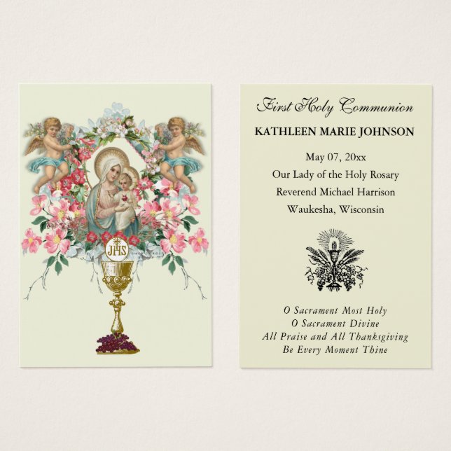 First Communion Catholic Remembrance Holy Card (Front & Back)