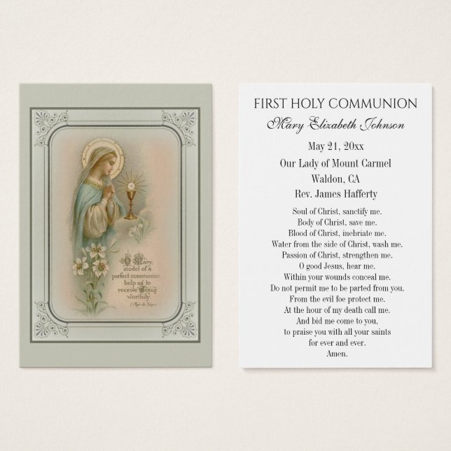 First Communion Catholic Remembrance Holy Card (Front & Back)