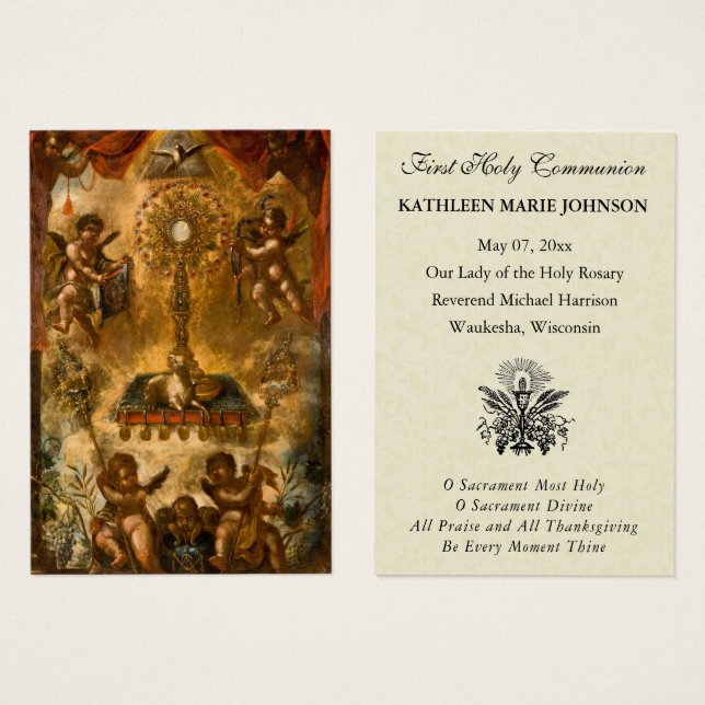 First Communion Catholic Remembrance Holy Card (Front & Back)