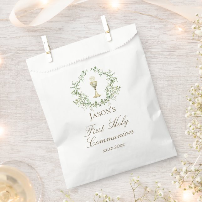 First Communion chalice crest greenery Favour Bag (Clipped)