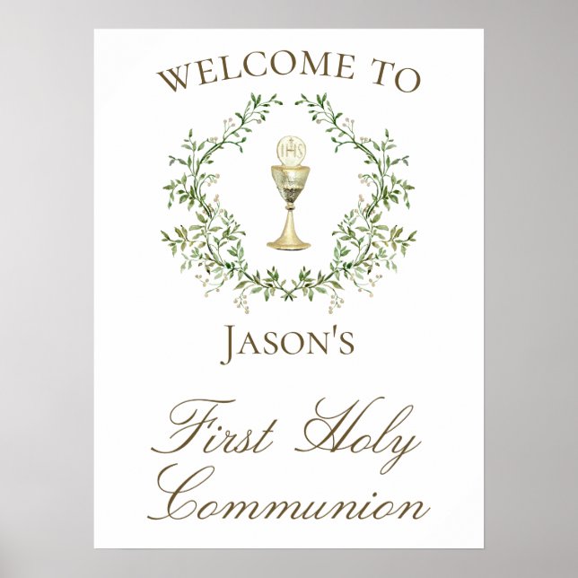 First Communion chalice crest greenery Poster (Front)