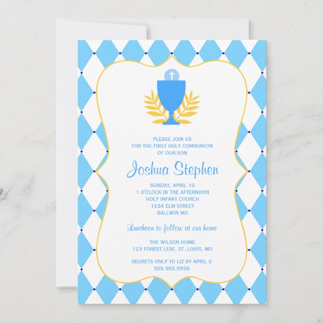 First Communion Chalice Cross Invitation (Front)