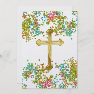 First Communion Colourful Glittery Invitation
