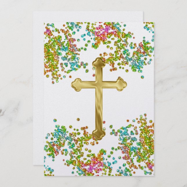 First Communion Colourful Glittery Invitation (Front/Back)