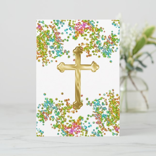 First Communion Colourful Glittery Invitation (Standing Front)