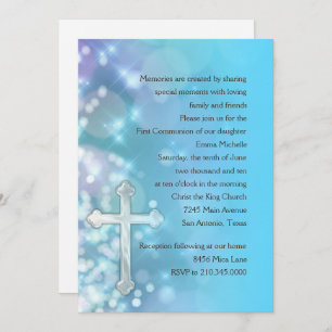 First Communion/Confirmation Blue Sparkle Invitation