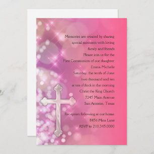 First Communion/Confirmation  Pink Sparkle Invitation