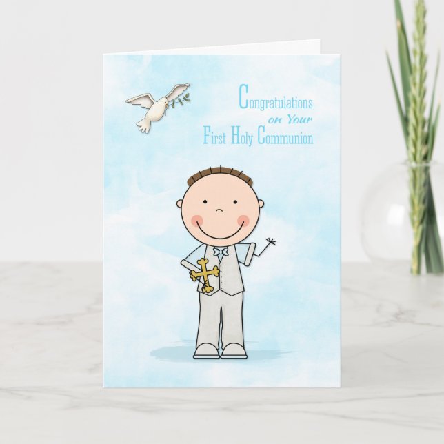 First Communion, Dark Hair Boy, Congratulations Card (Front)