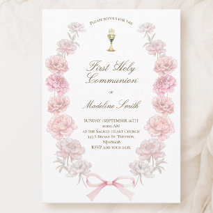 first communion delicate peonies frame invitation