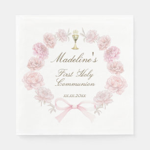 first communion delicate peonies frame napkin