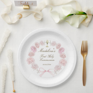 first communion delicate peonies frame paper plate
