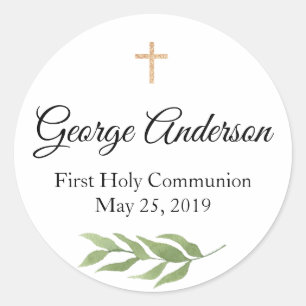 First Communion Favour Sticker greenery
