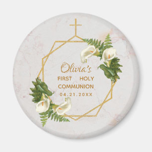 First Communion Floral Calla Lilies Gold Marble Magnet