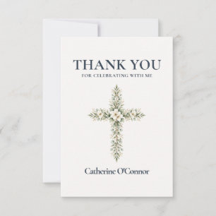 First Communion Floral Cross Thank You Card