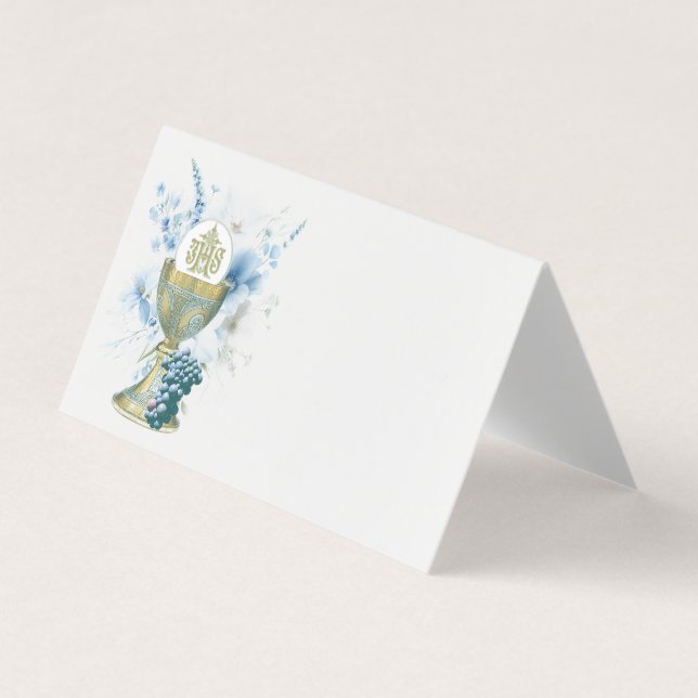First Communion Floral Eucharist Host Chalice Business Card (Front)