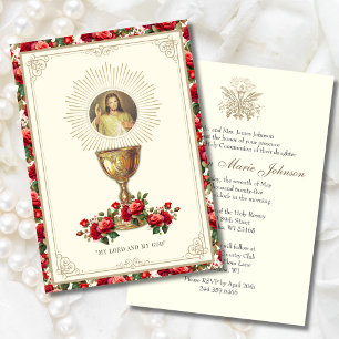 First Communion Floral Jesus Divine Mercy Floral Invitation