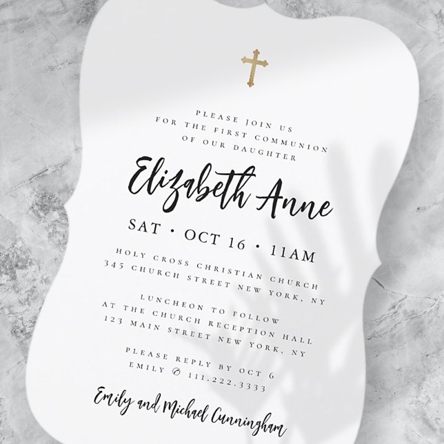 First Communion For Her Modern Minimalist Cross Invitation (Creator Uploaded)